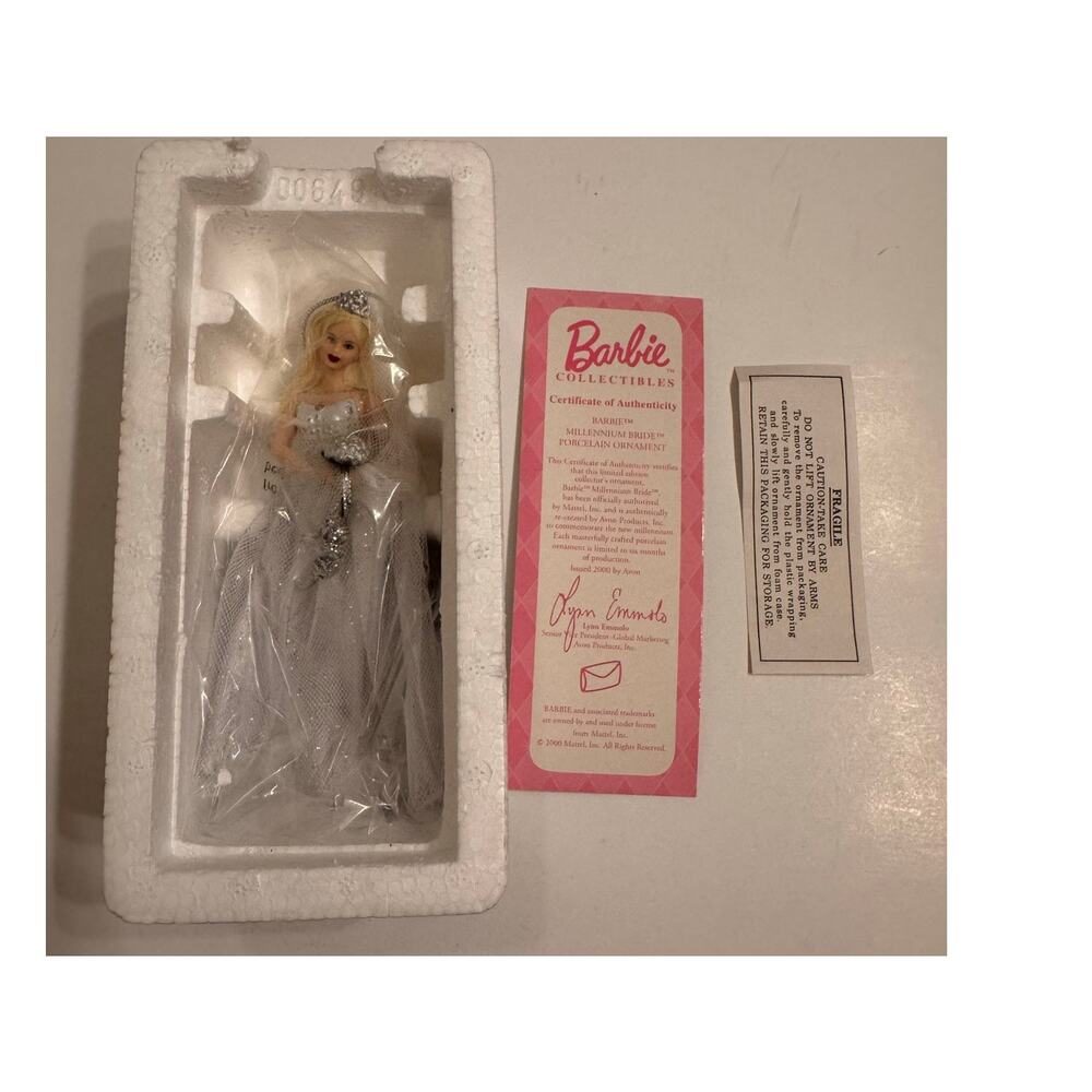 New in Box Vtg Barbie Millennium Bride Porcelain Ornament Avon 2000